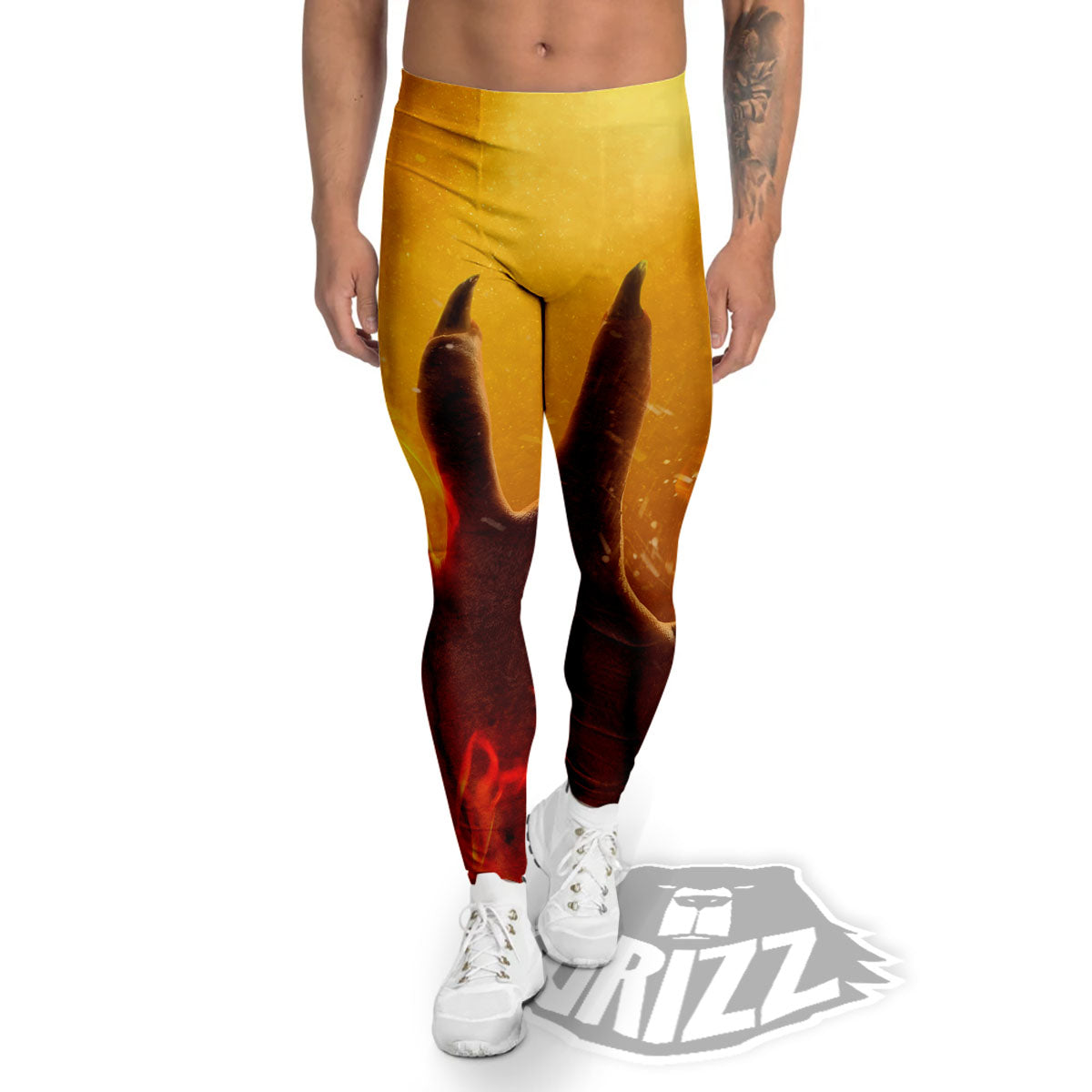 Devil Hand Print Men's Leggings-grizzshop