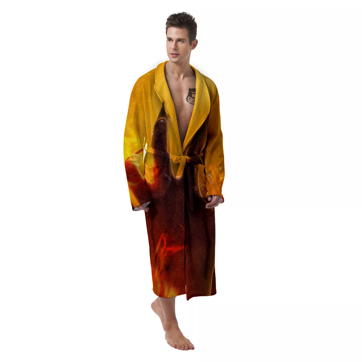 Devil Hand Print Men's Robe-grizzshop