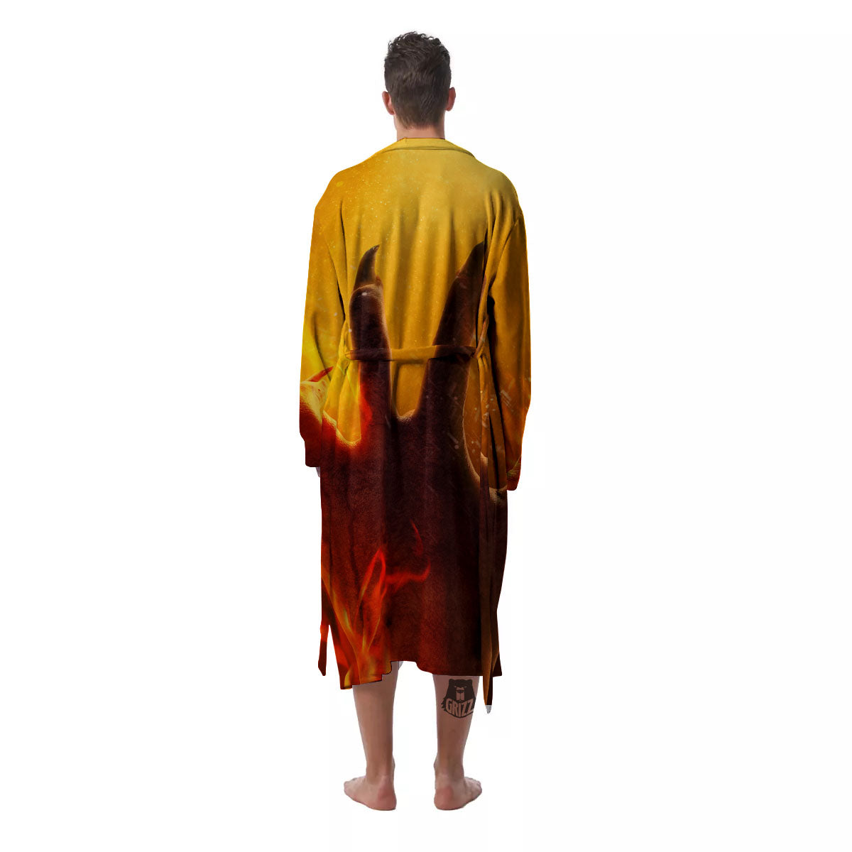 Devil Hand Print Men's Robe-grizzshop