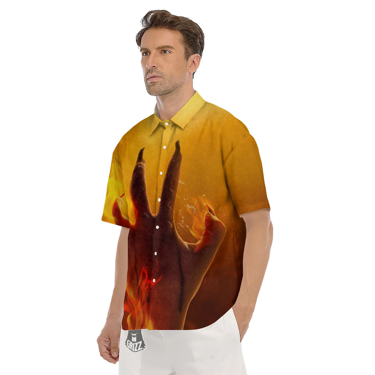 Devil Hand Print Men's Short Sleeve Shirts-grizzshop