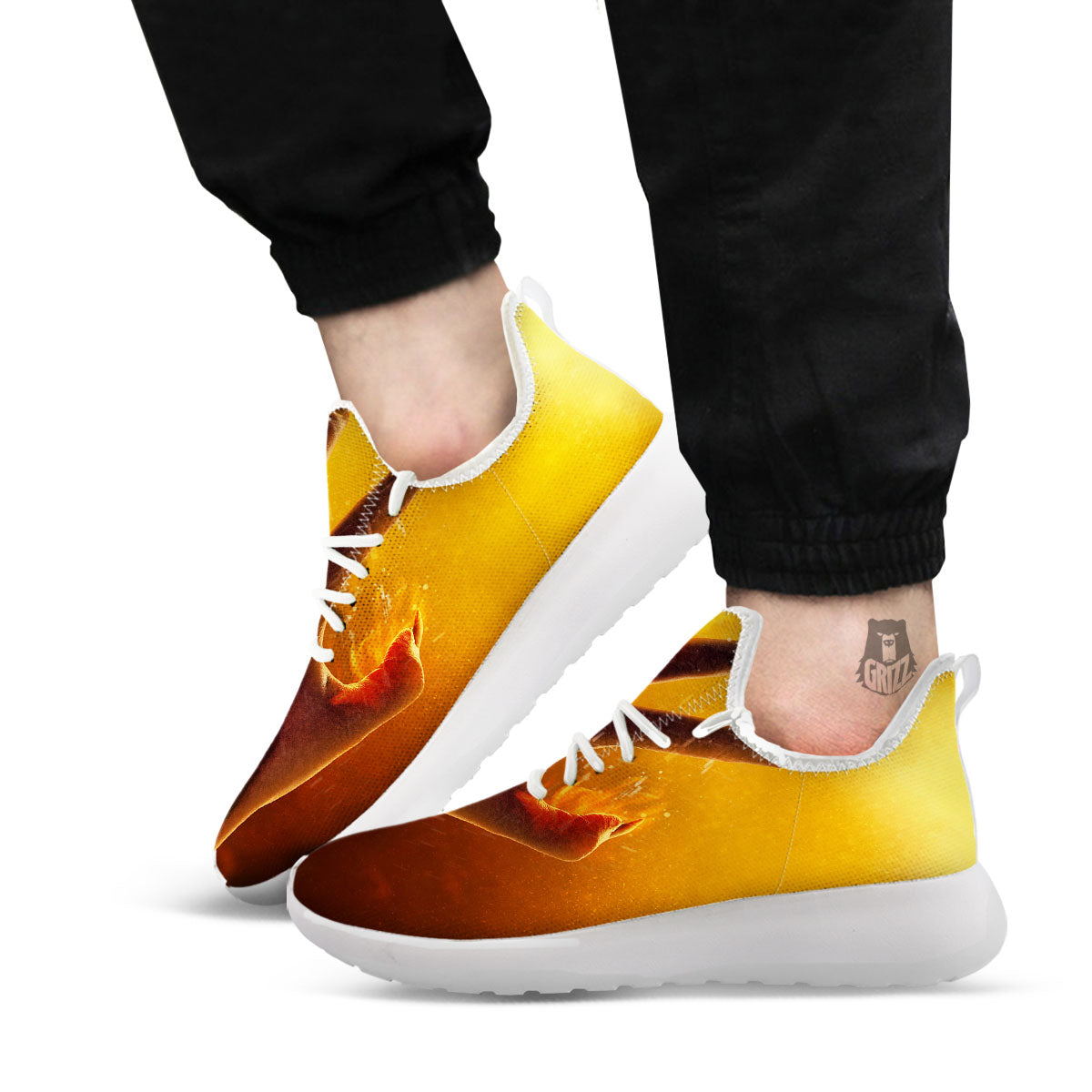 Devil Hand Print White Athletic Shoes-grizzshop