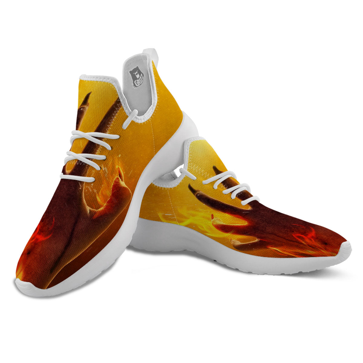 Devil Hand Print White Athletic Shoes-grizzshop