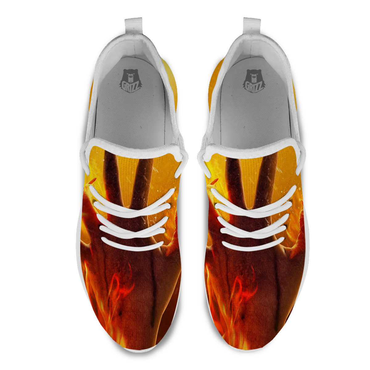 Devil Hand Print White Athletic Shoes-grizzshop