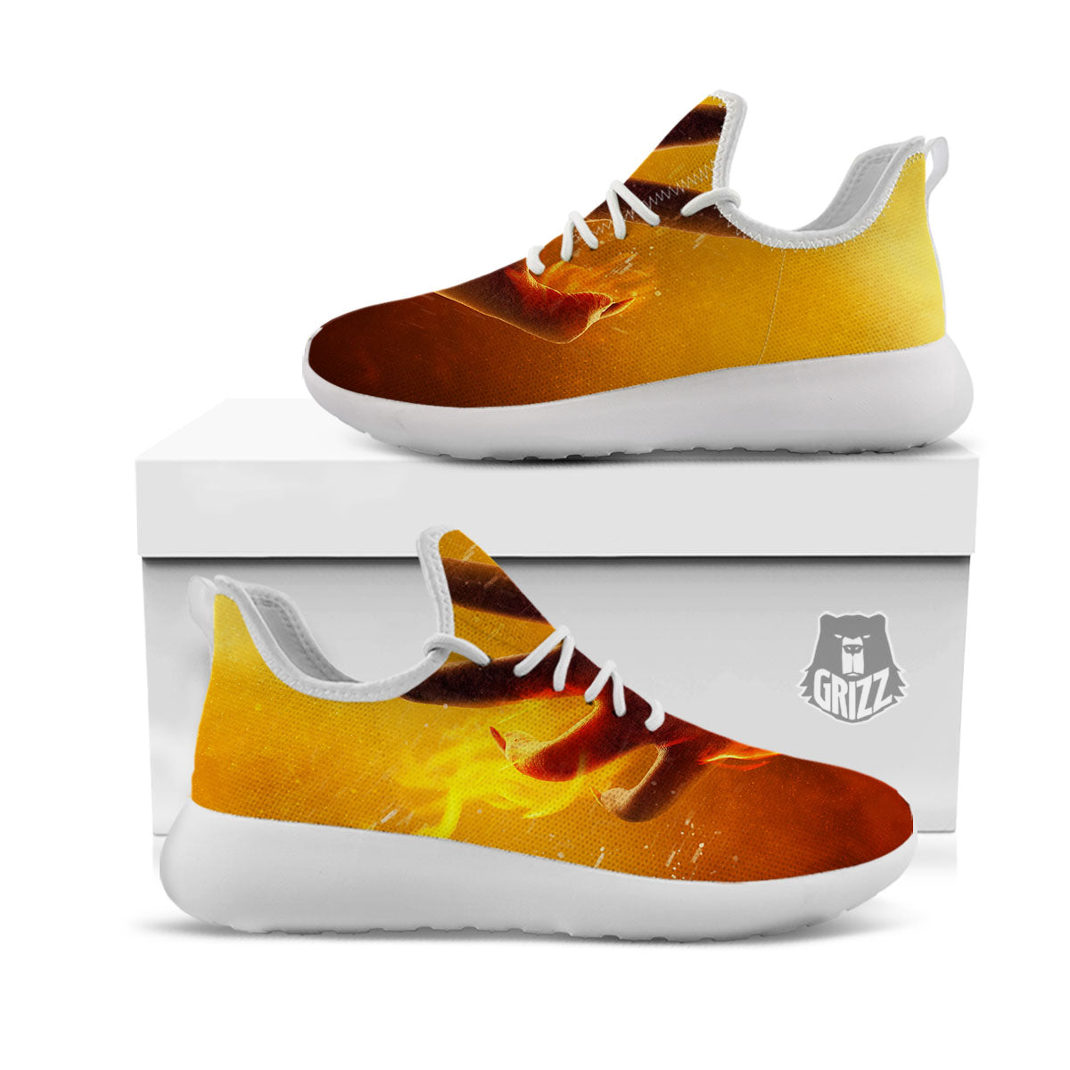 Devil Hand Print White Athletic Shoes-grizzshop