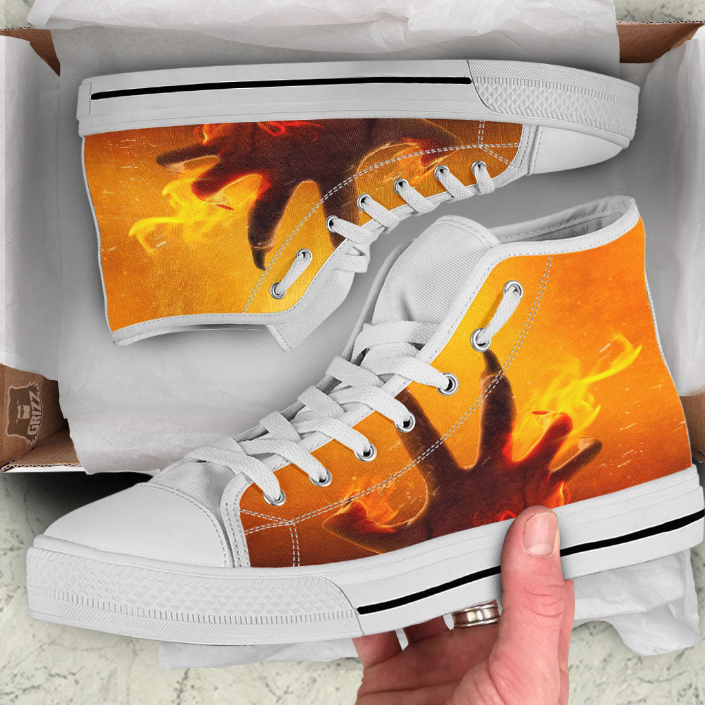 Devil Hand Print White High Top Shoes-grizzshop