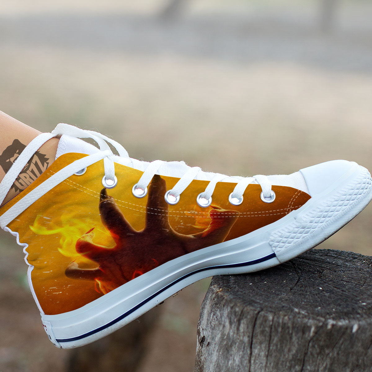 Devil Hand Print White High Top Shoes-grizzshop