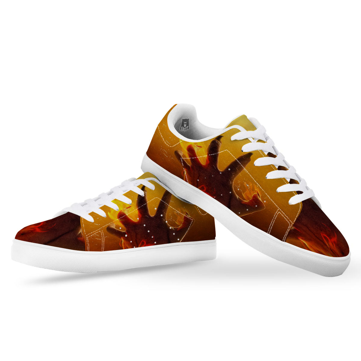 Devil Hand Print White Low Top Sneakers-grizzshop