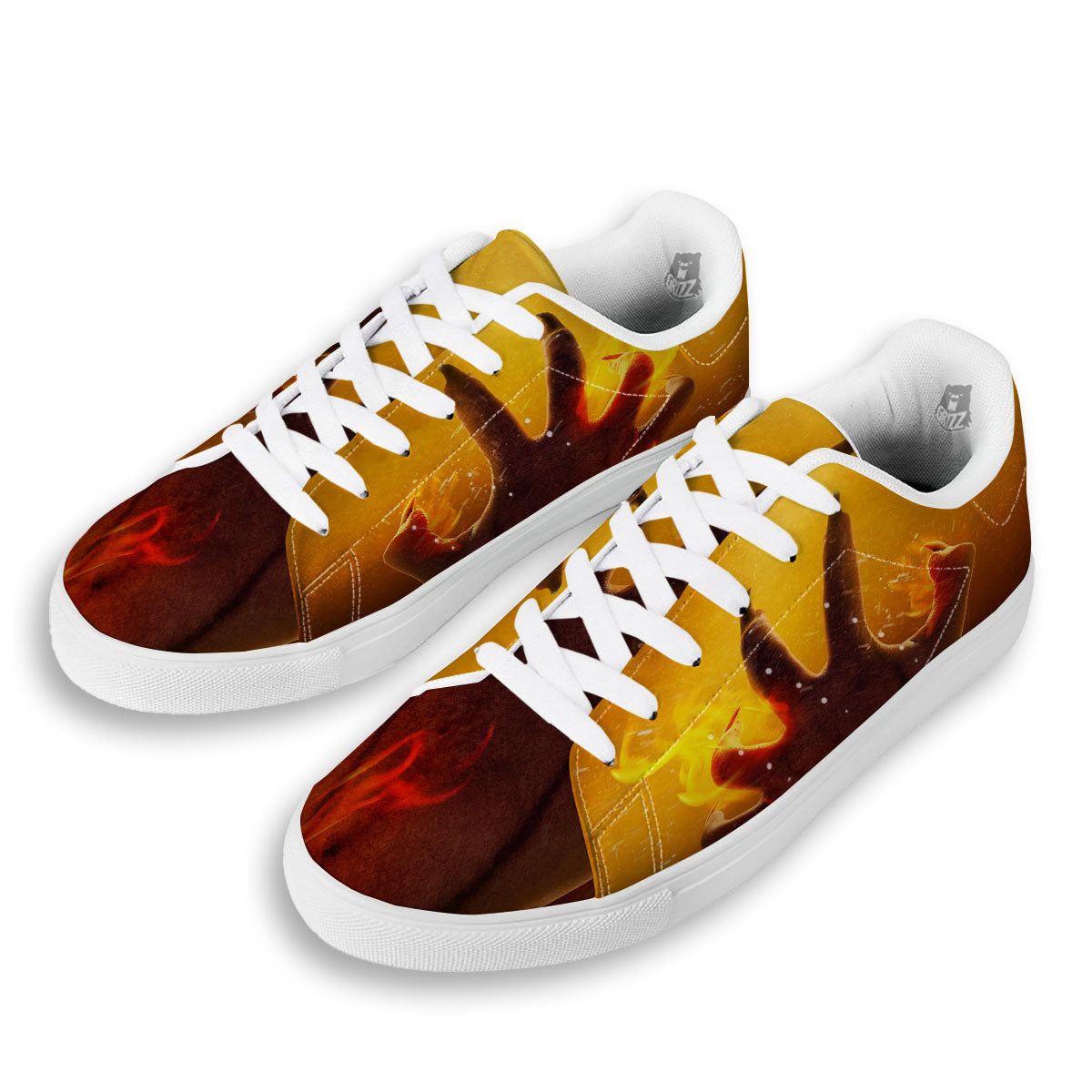Devil Hand Print White Low Top Sneakers-grizzshop