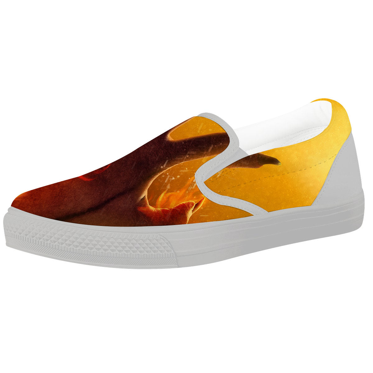 Devil Hand Print White Slip On Shoes-grizzshop
