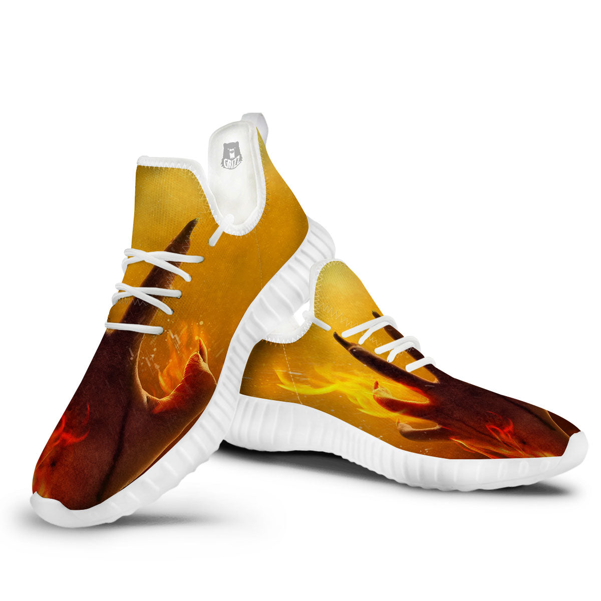 Devil Hand Print White Walking Shoes-grizzshop