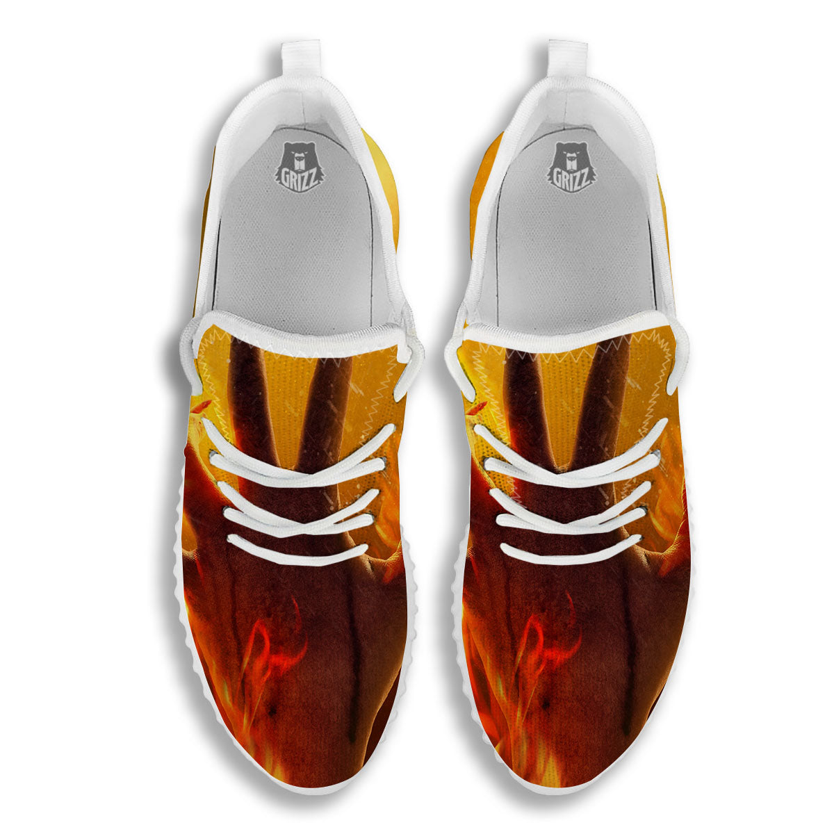 Devil Hand Print White Walking Shoes-grizzshop