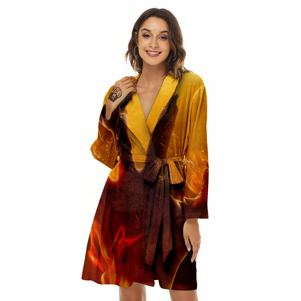 Devil Hand Print Women's Robe-grizzshop