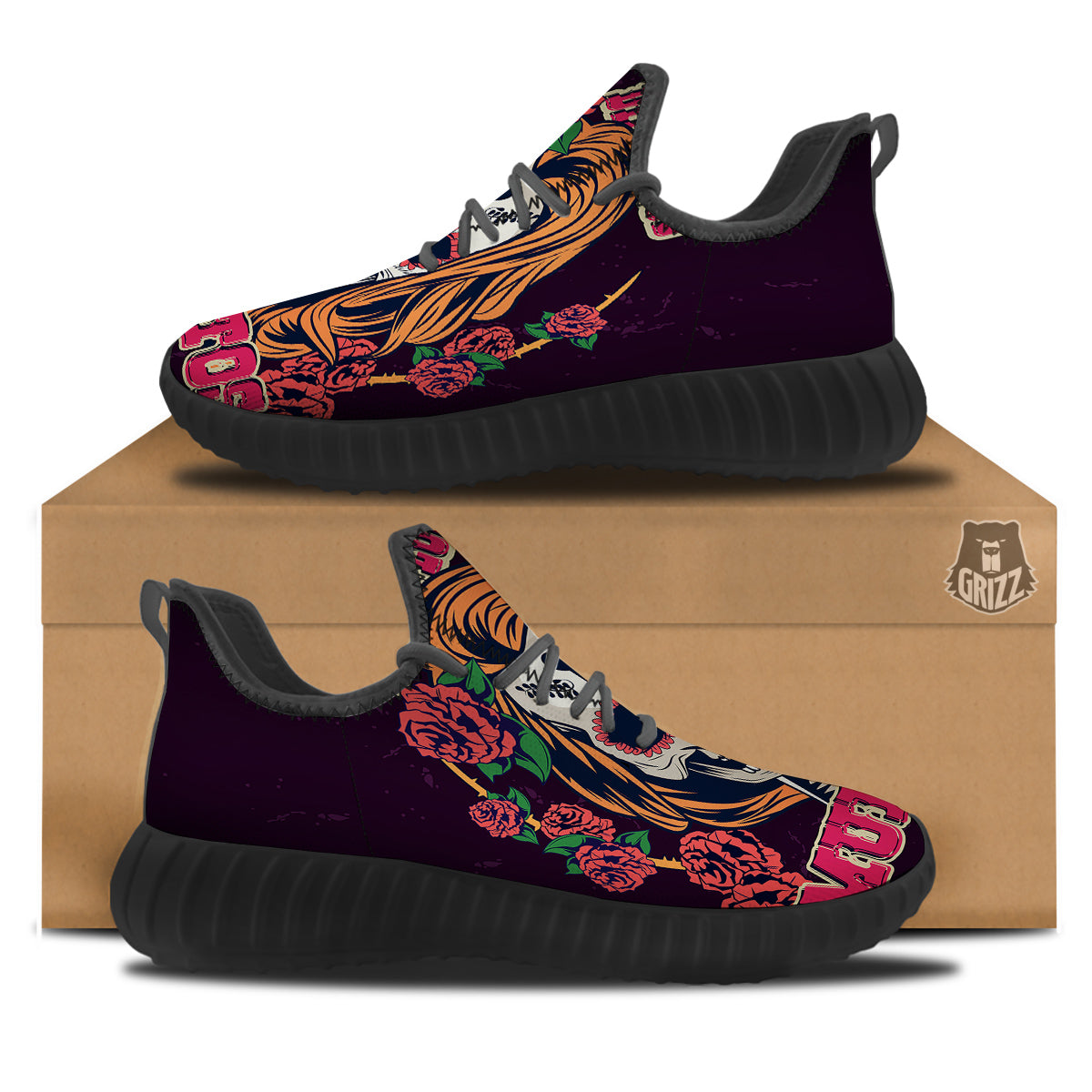 Dia De Los Muertos Calavera Girl Print Black Walking Shoes-grizzshop