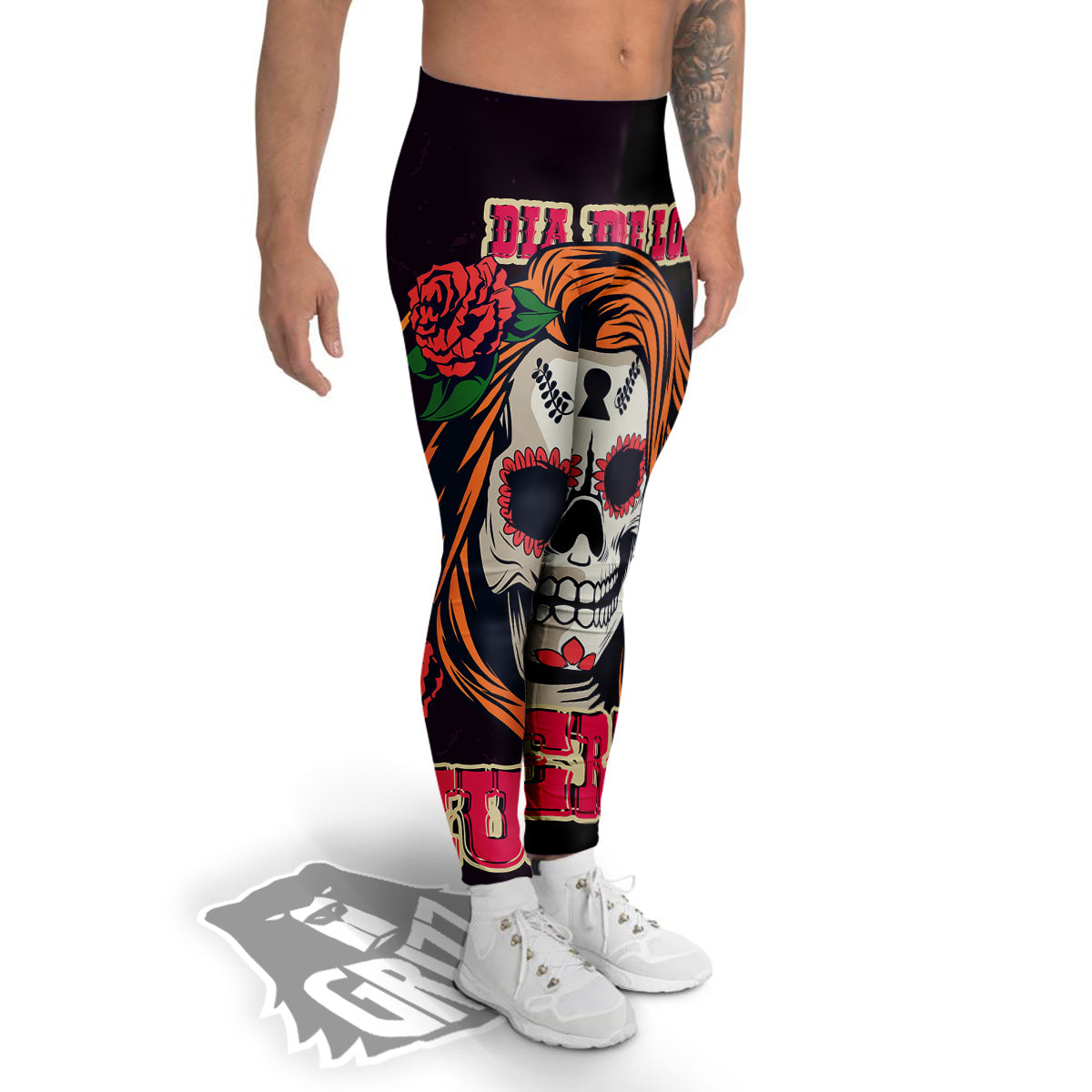 Dia De Los Muertos Calavera Girl Print Men's Leggings-grizzshop
