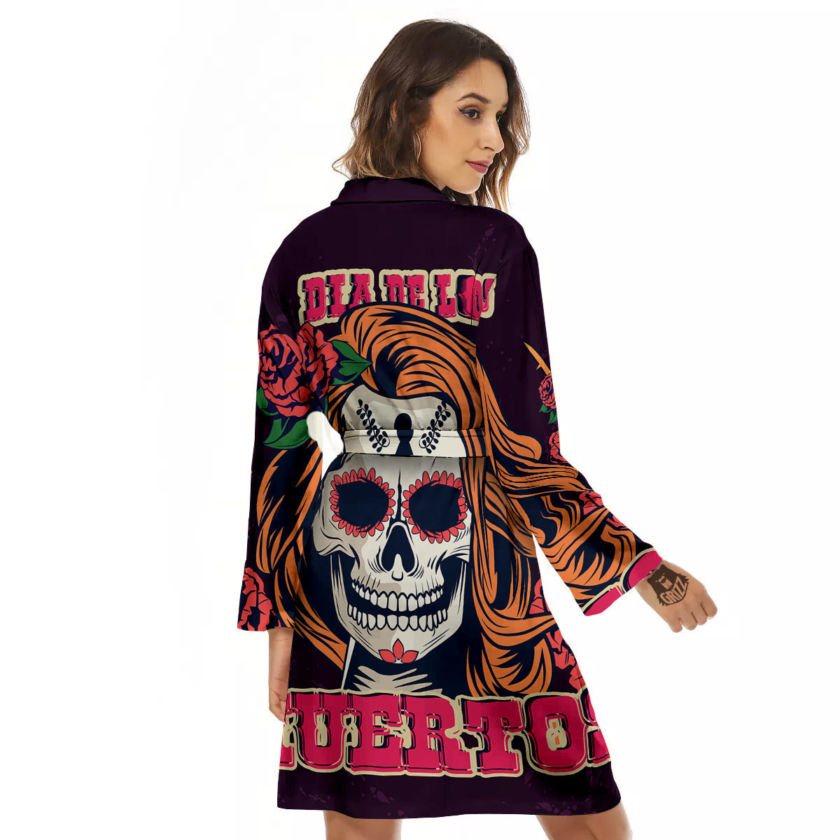 Dia De Los Muertos Calavera Girl Print Women's Robe-grizzshop