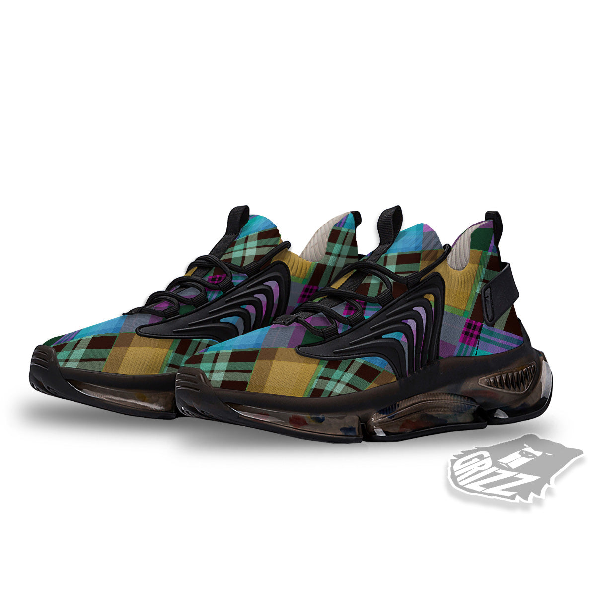 Diagonal Madras Blue Tartan Plaid Print Pattern Black Gym Shoes-grizzshop