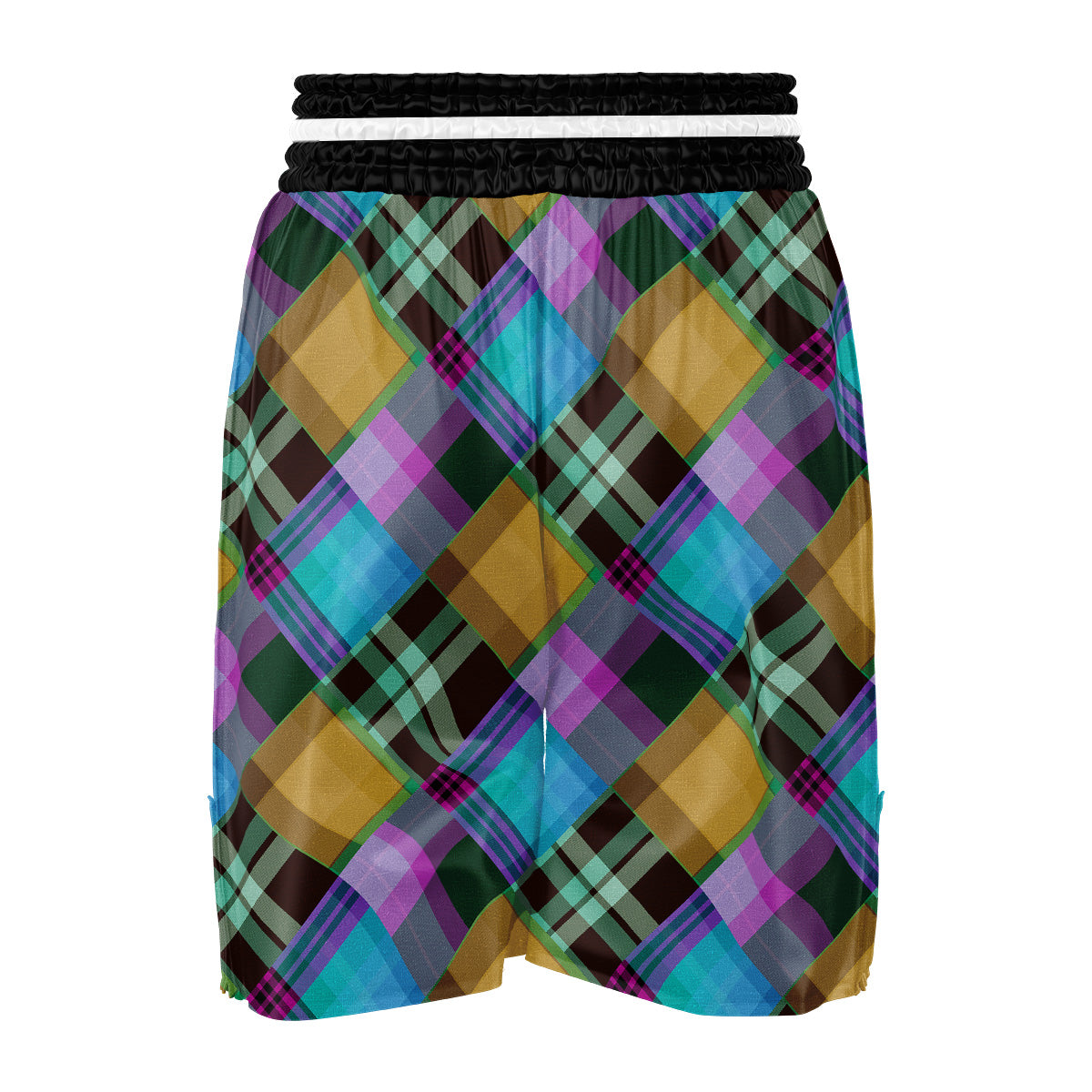 Diagonal Madras Blue Tartan Plaid Print Pattern Boxing Shorts-grizzshop