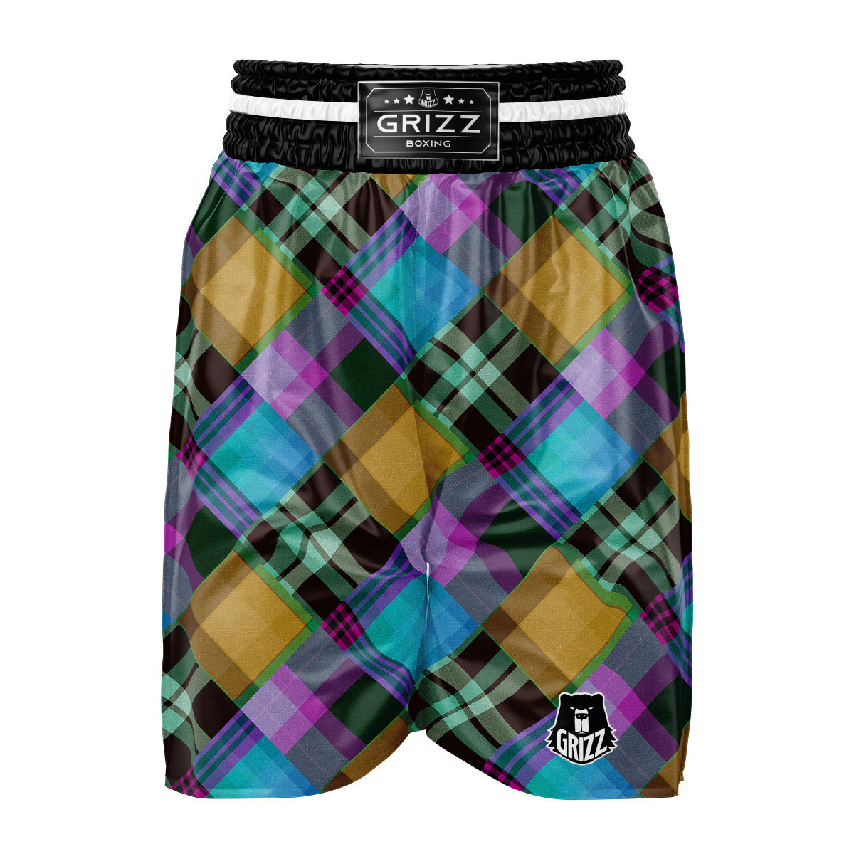 Diagonal Madras Blue Tartan Plaid Print Pattern Boxing Shorts-grizzshop