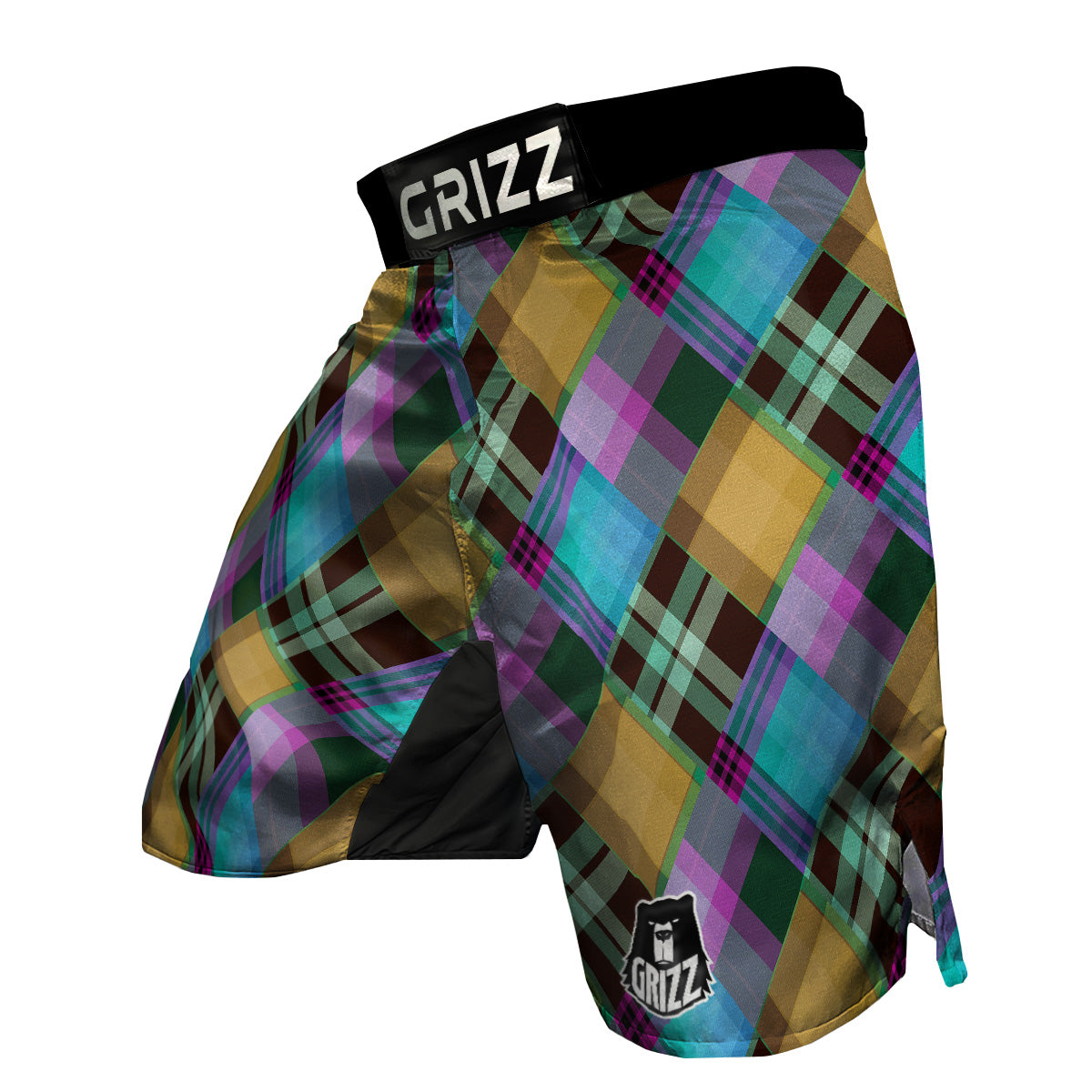 Diagonal Madras Blue Tartan Plaid Print Pattern MMA Shorts-grizzshop