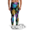 Diagonal Madras Blue Tartan Plaid Print Pattern Men's Leggings-grizzshop