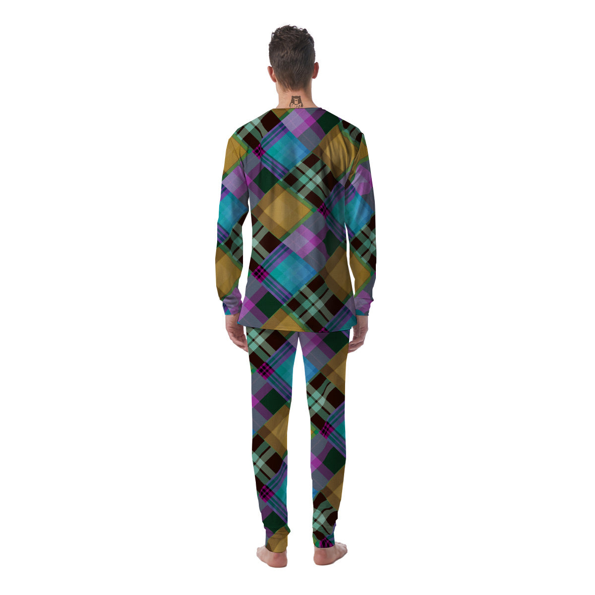 Diagonal Madras Blue Tartan Plaid Print Pattern Men's Pajamas-grizzshop