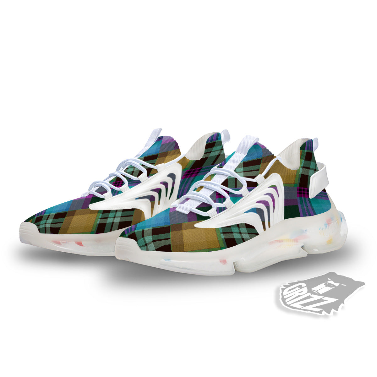 Diagonal Madras Blue Tartan Plaid Print Pattern White Gym Shoes-grizzshop