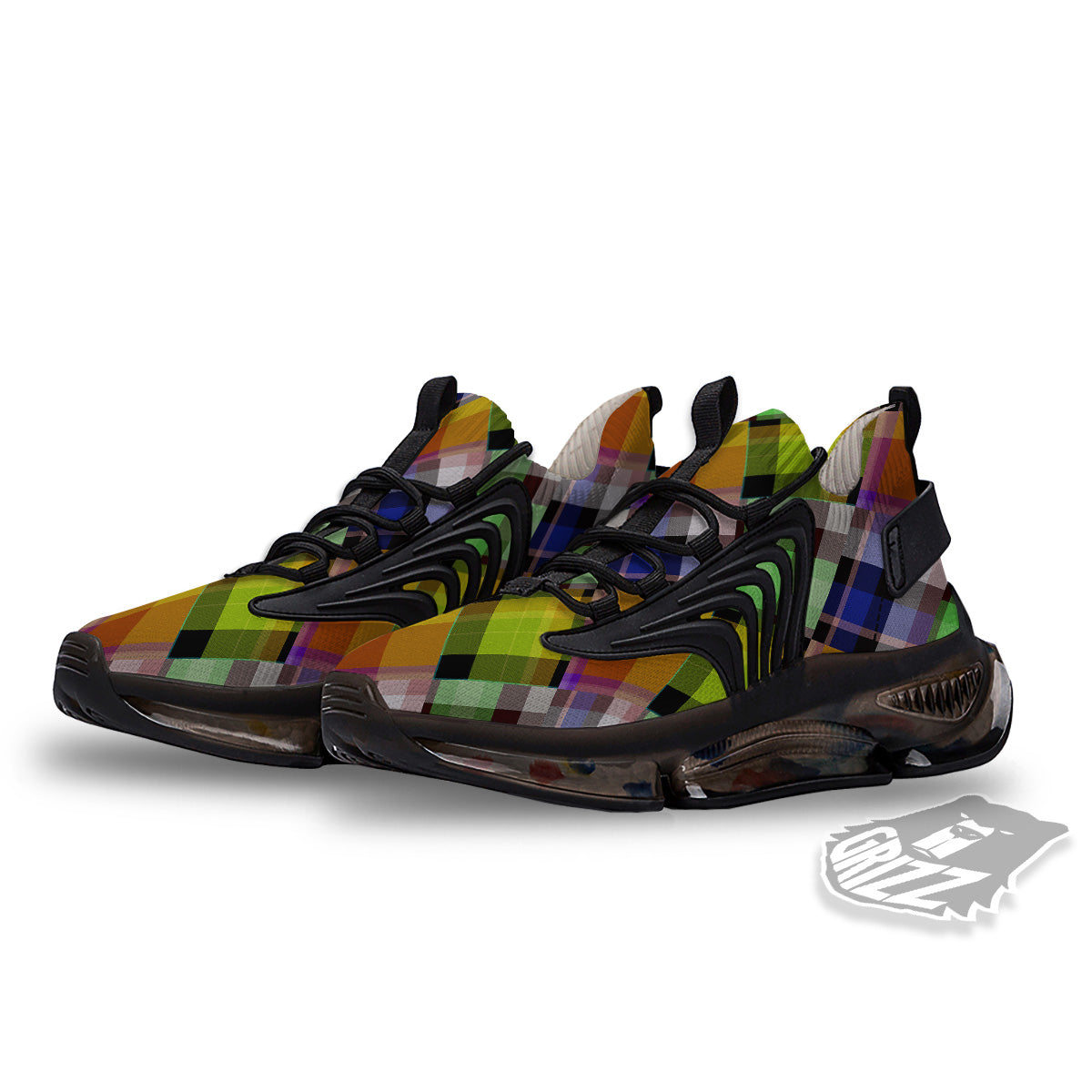 Diagonal Madras Plaid Print Pattern Black Gym Shoes-grizzshop