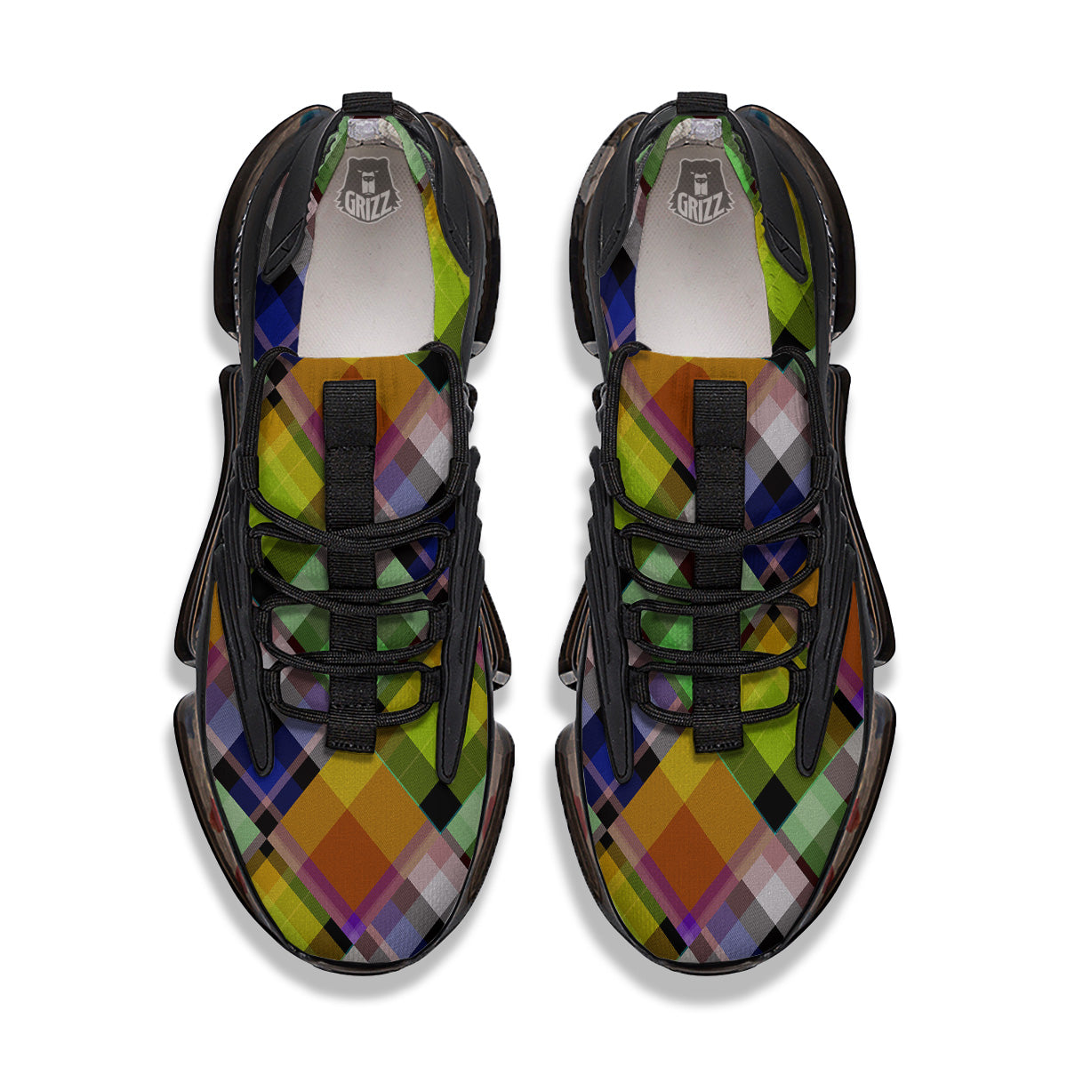 Diagonal Madras Plaid Print Pattern Black Gym Shoes-grizzshop