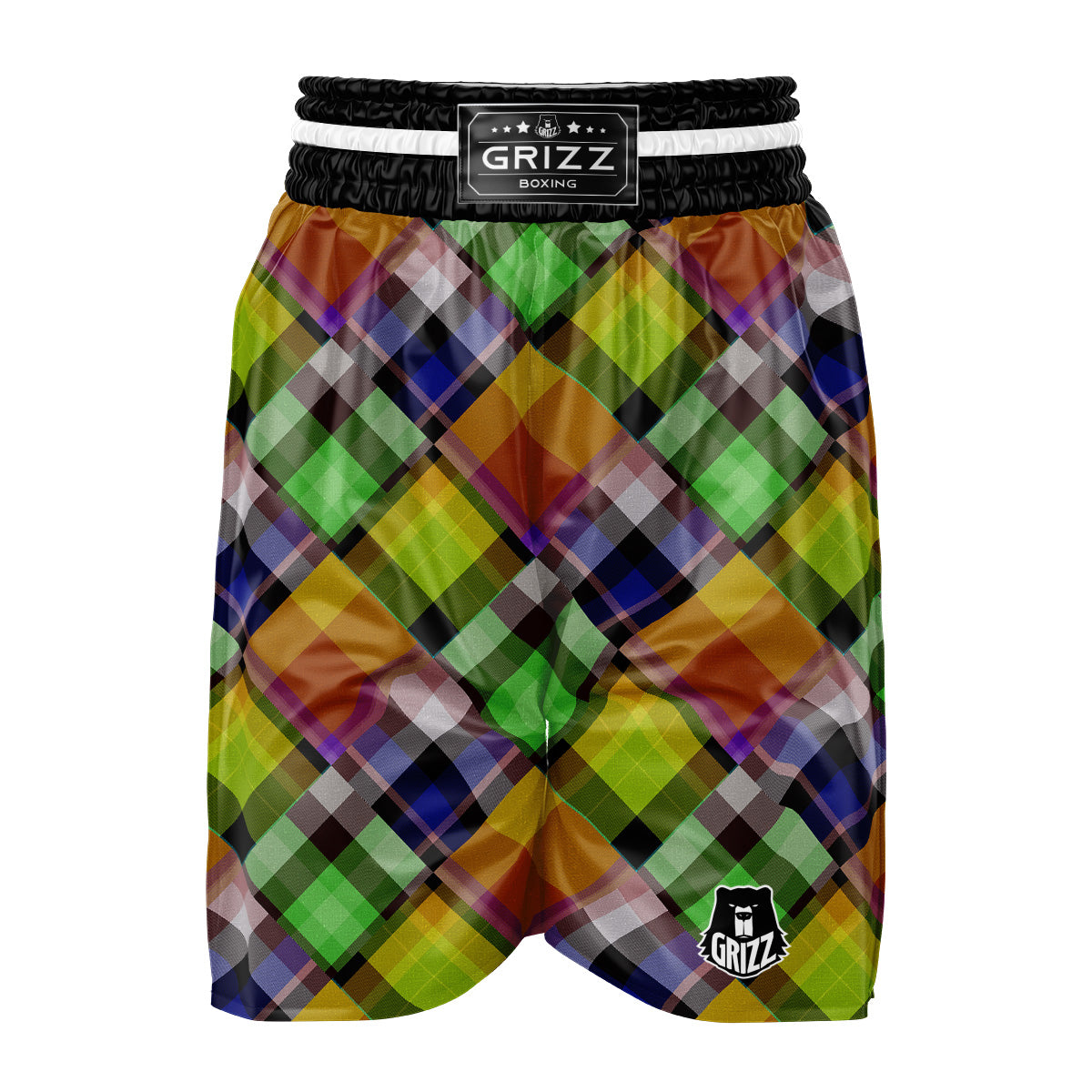 Diagonal Madras Plaid Print Pattern Boxing Shorts-grizzshop