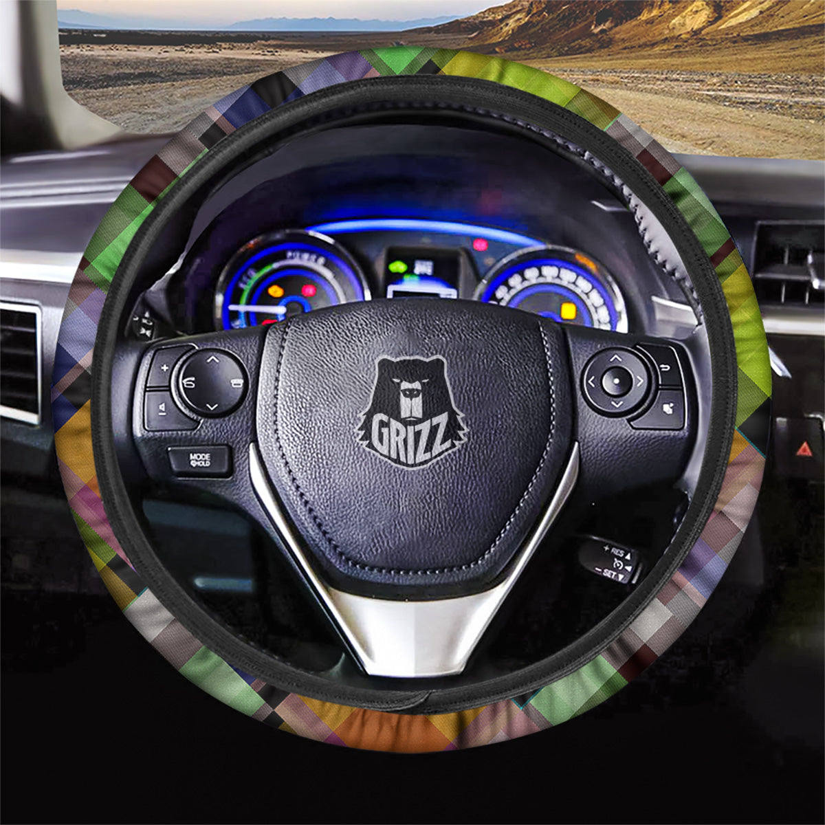 Diagonal Madras Plaid Print Pattern Car Steering Wheel Cover-grizzshop