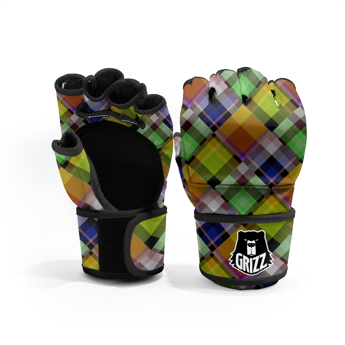 Diagonal Madras Plaid Print Pattern MMA Gloves-grizzshop