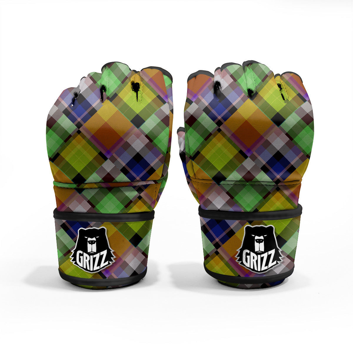 Diagonal Madras Plaid Print Pattern MMA Gloves-grizzshop