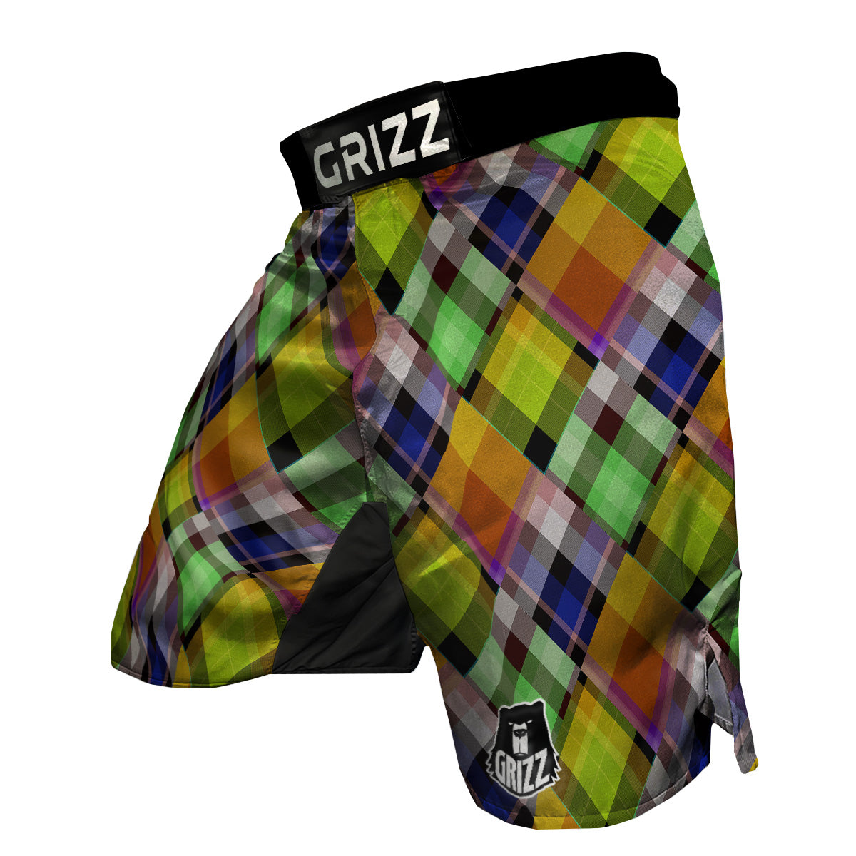 Diagonal Madras Plaid Print Pattern MMA Shorts-grizzshop