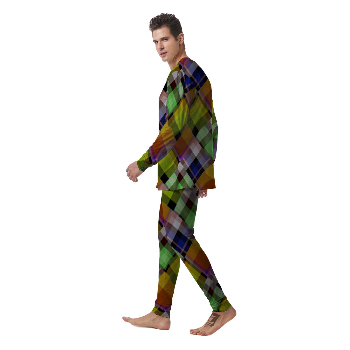 Diagonal Madras Plaid Print Pattern Men's Pajamas-grizzshop