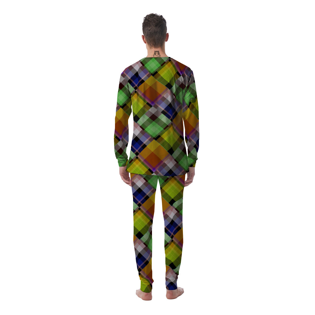 Diagonal Madras Plaid Print Pattern Men's Pajamas-grizzshop