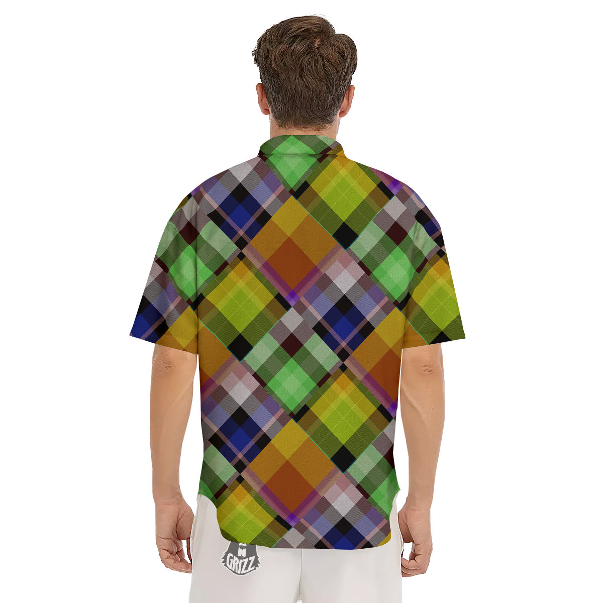 Diagonal Madras Plaid Print Pattern Men's Short Sleeve Shirts-grizzshop