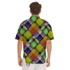 Diagonal Madras Plaid Print Pattern Men's Short Sleeve Shirts-grizzshop