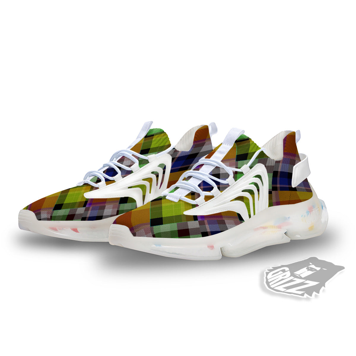 Diagonal Madras Plaid Print Pattern White Gym Shoes-grizzshop