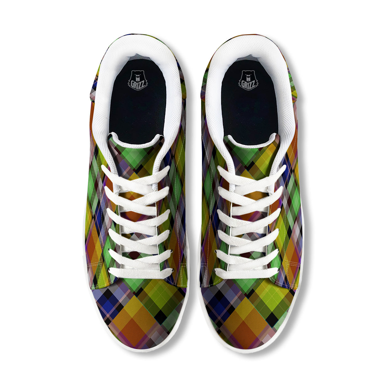 Diagonal Madras Plaid Print Pattern White Low Top Sneakers-grizzshop