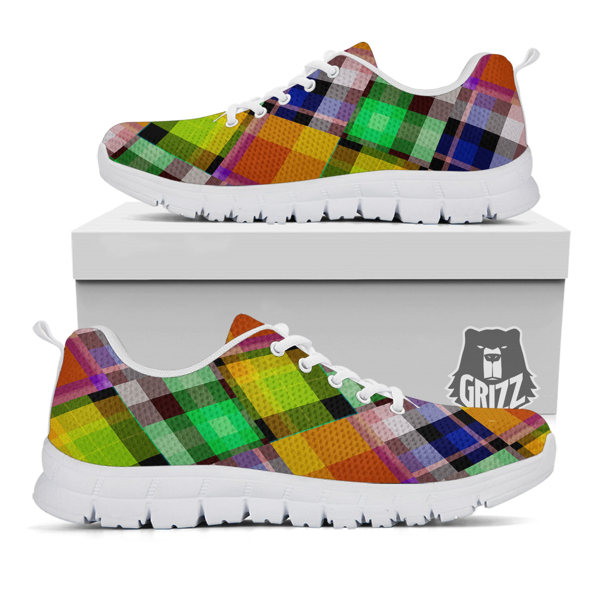 Diagonal Madras Plaid Print Pattern White Sneaker-grizzshop