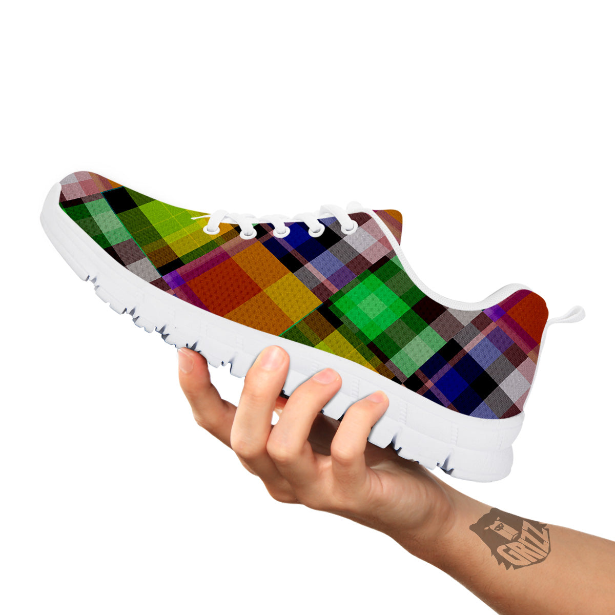 Diagonal Madras Plaid Print Pattern White Sneaker-grizzshop