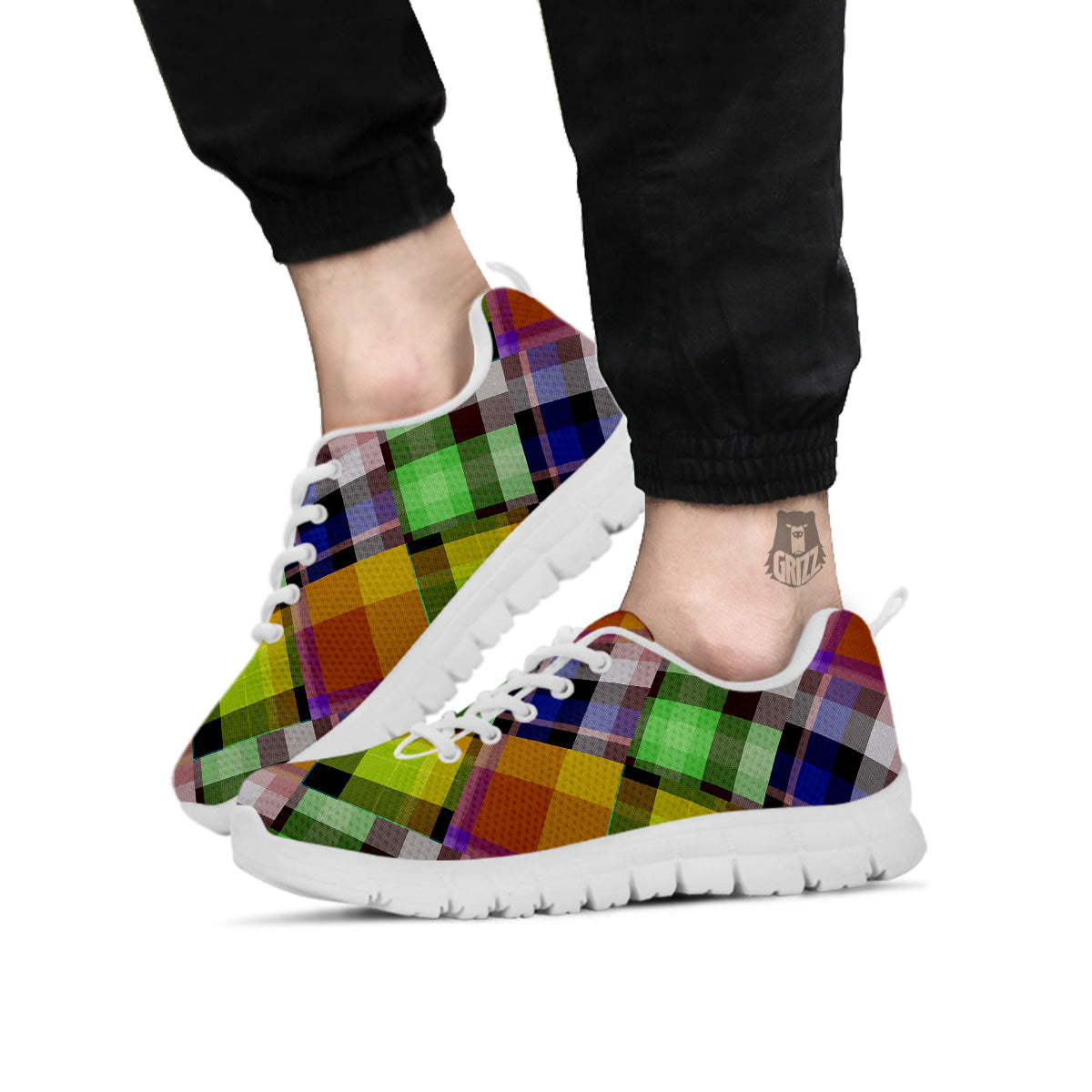 Diagonal Madras Plaid Print Pattern White Sneaker-grizzshop