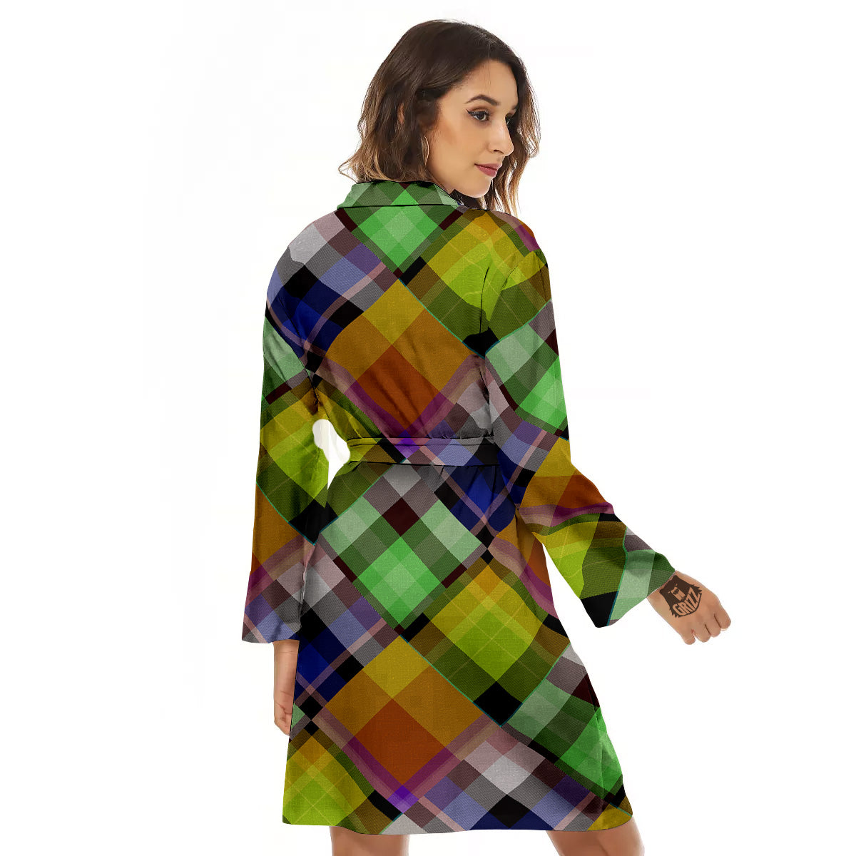 Diagonal Madras Plaid Print Pattern Women's Robe-grizzshop