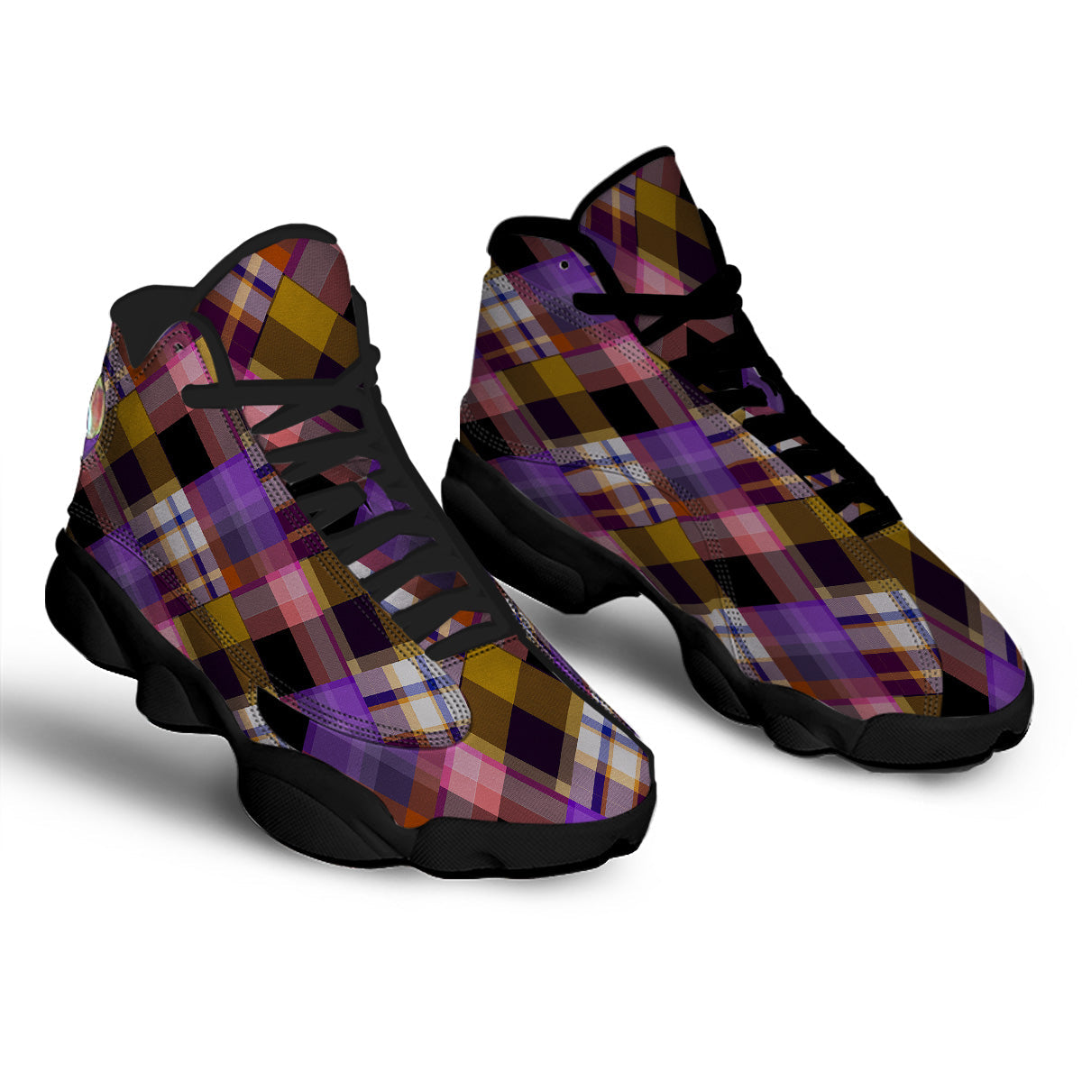 Diagonal Madras Tartan Plaid Print Pattern Black Basketball Shoes-grizzshop