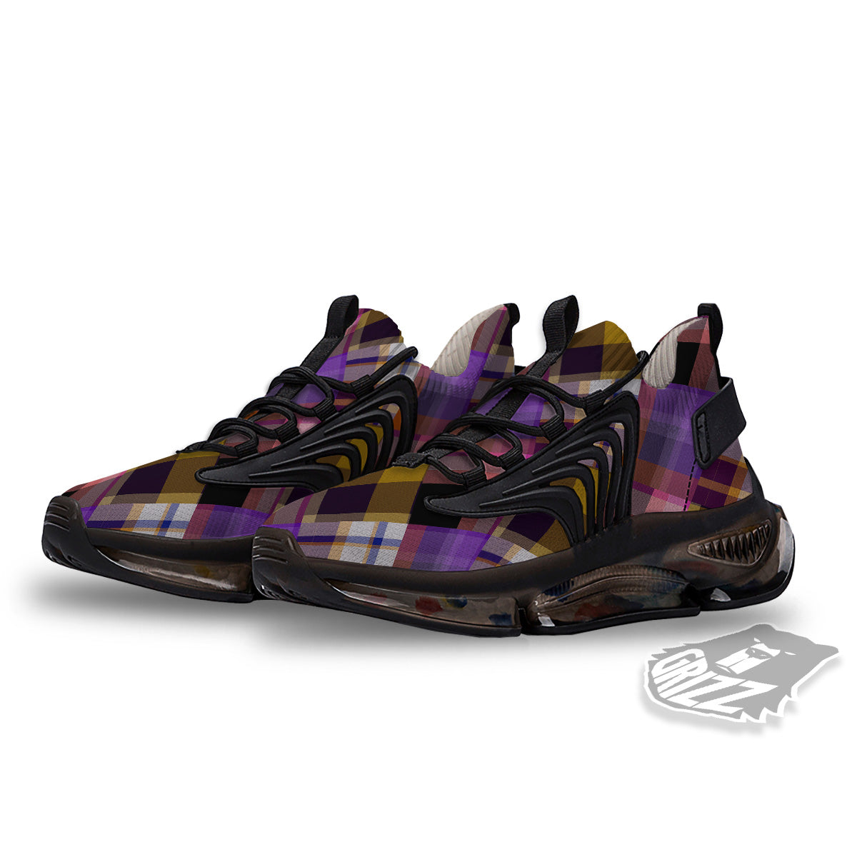 Diagonal Madras Tartan Plaid Print Pattern Black Gym Shoes-grizzshop