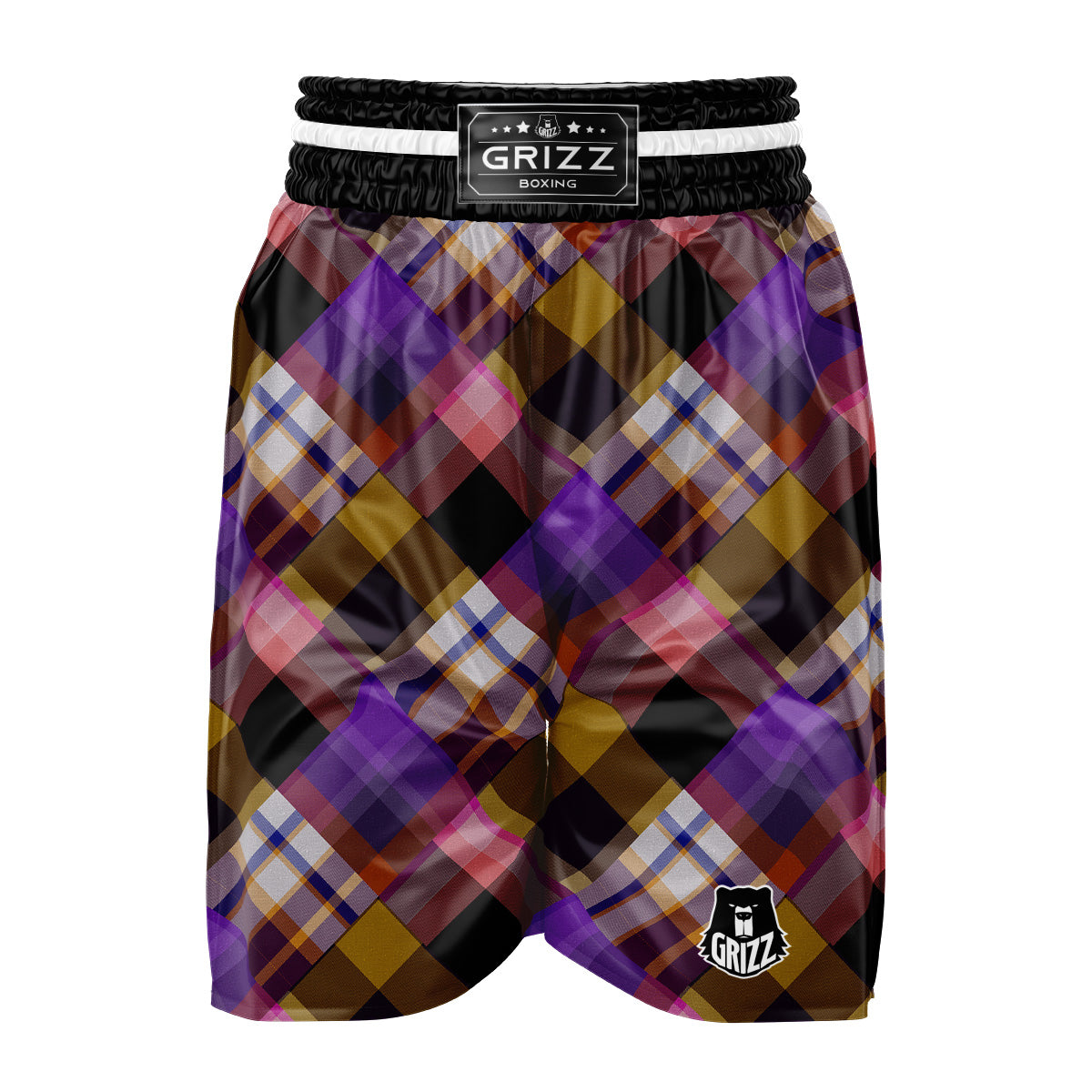 Diagonal Madras Tartan Plaid Print Pattern Boxing Shorts-grizzshop
