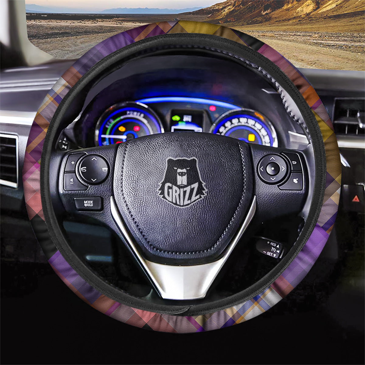 Diagonal Madras Tartan Plaid Print Pattern Car Steering Wheel Cover-grizzshop