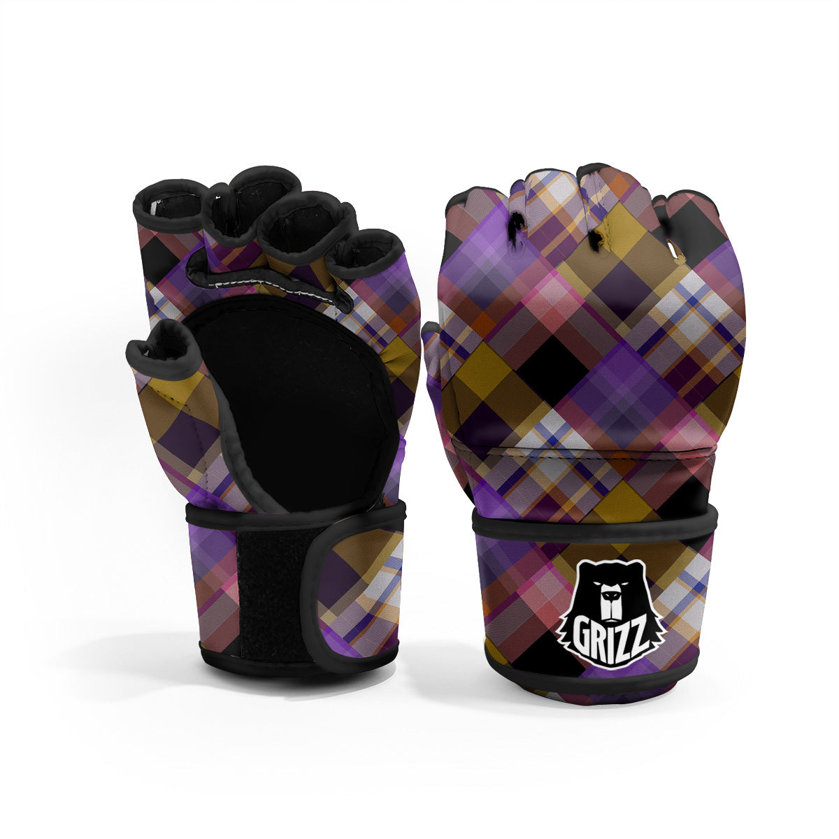 Diagonal Madras Tartan Plaid Print Pattern MMA Gloves-grizzshop
