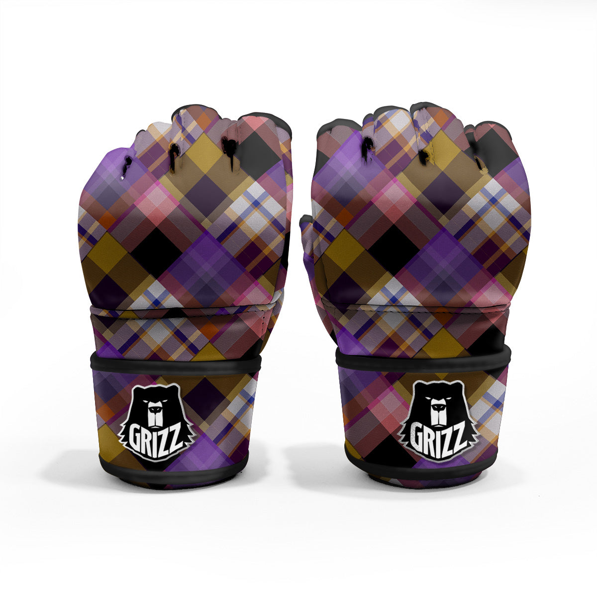 Diagonal Madras Tartan Plaid Print Pattern MMA Gloves-grizzshop