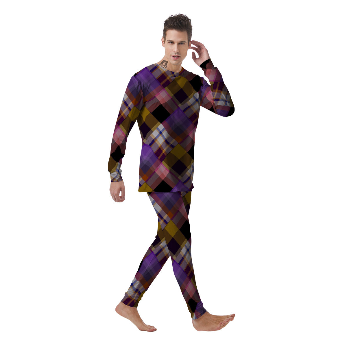 Diagonal Madras Tartan Plaid Print Pattern Men's Pajamas-grizzshop